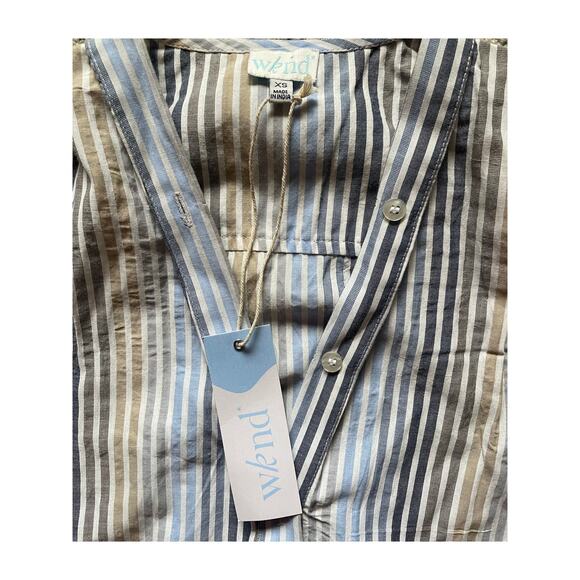 WKND Womens/Teen Button Down Frock Vertical Strip Tie Waist Size XS Casual - Picture 5 of 6